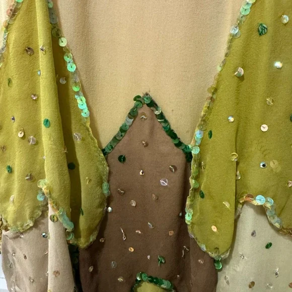 VINTAGE HEATHERETTE 100% silk Green and Brown Sequin Dress - Picture 3 of 9